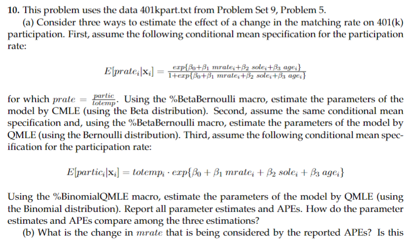 10. This problem uses the data 401 kpart.txt from | Chegg.com
