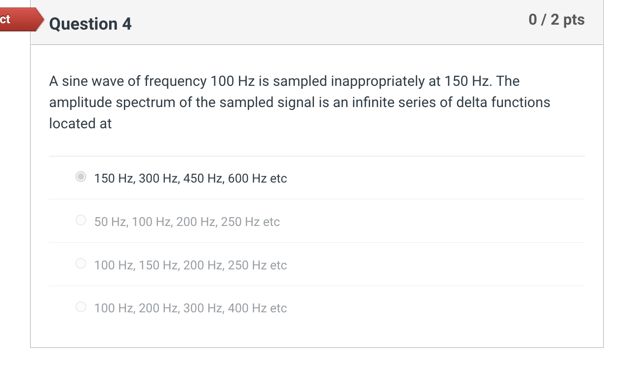 Solved ct Question 4 0/2 pts A sine wave of frequency 100 Hz | Chegg.com