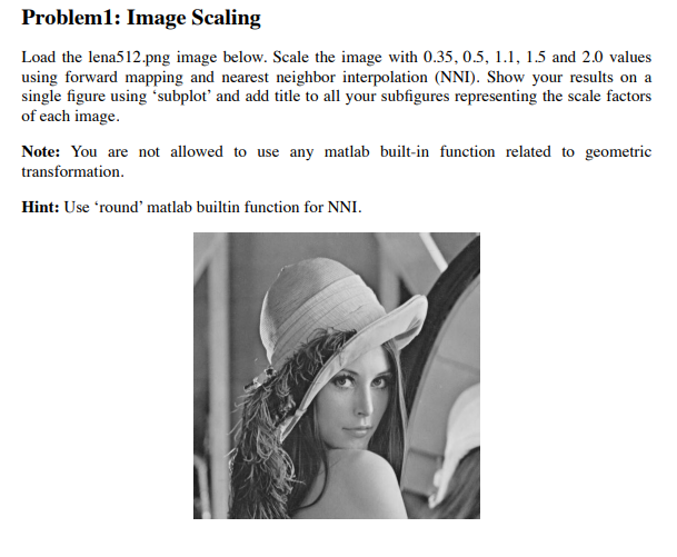 Solved Problem1: Image Scaling Load the lena512.png image | Chegg.com