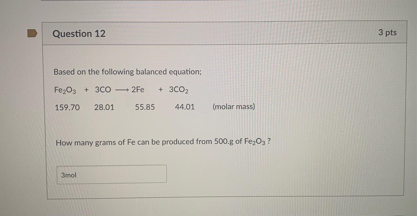 Solved Question 12 3 pts Based on the following balanced | Chegg.com