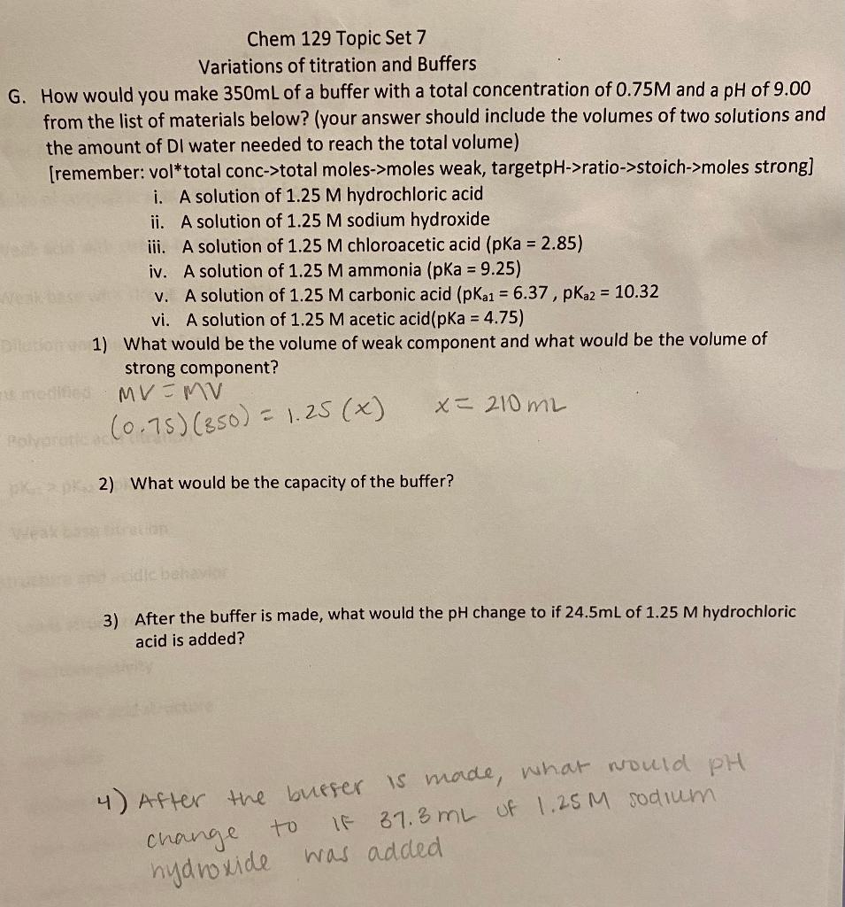 Solved Variations of titration and Buffers How would you | Chegg.com