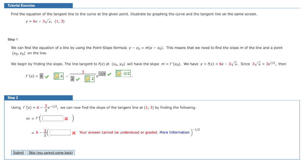 Solved y=6x−3x,(1,3) Step 1 We can find the equation of a | Chegg.com