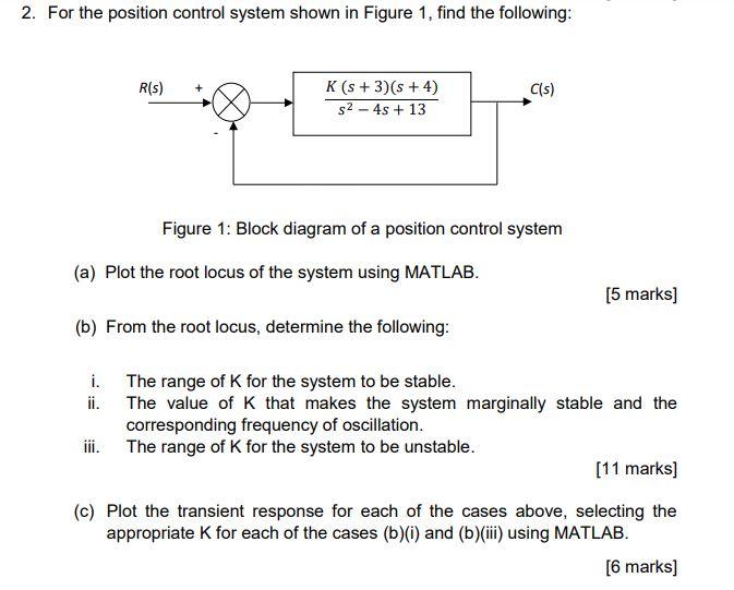 Solved 2. For the position control system shown in Figure 1, | Chegg.com