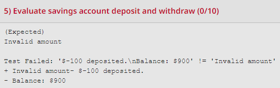 Solved 5) Evaluate savings account deposit and withdraw | Chegg.com