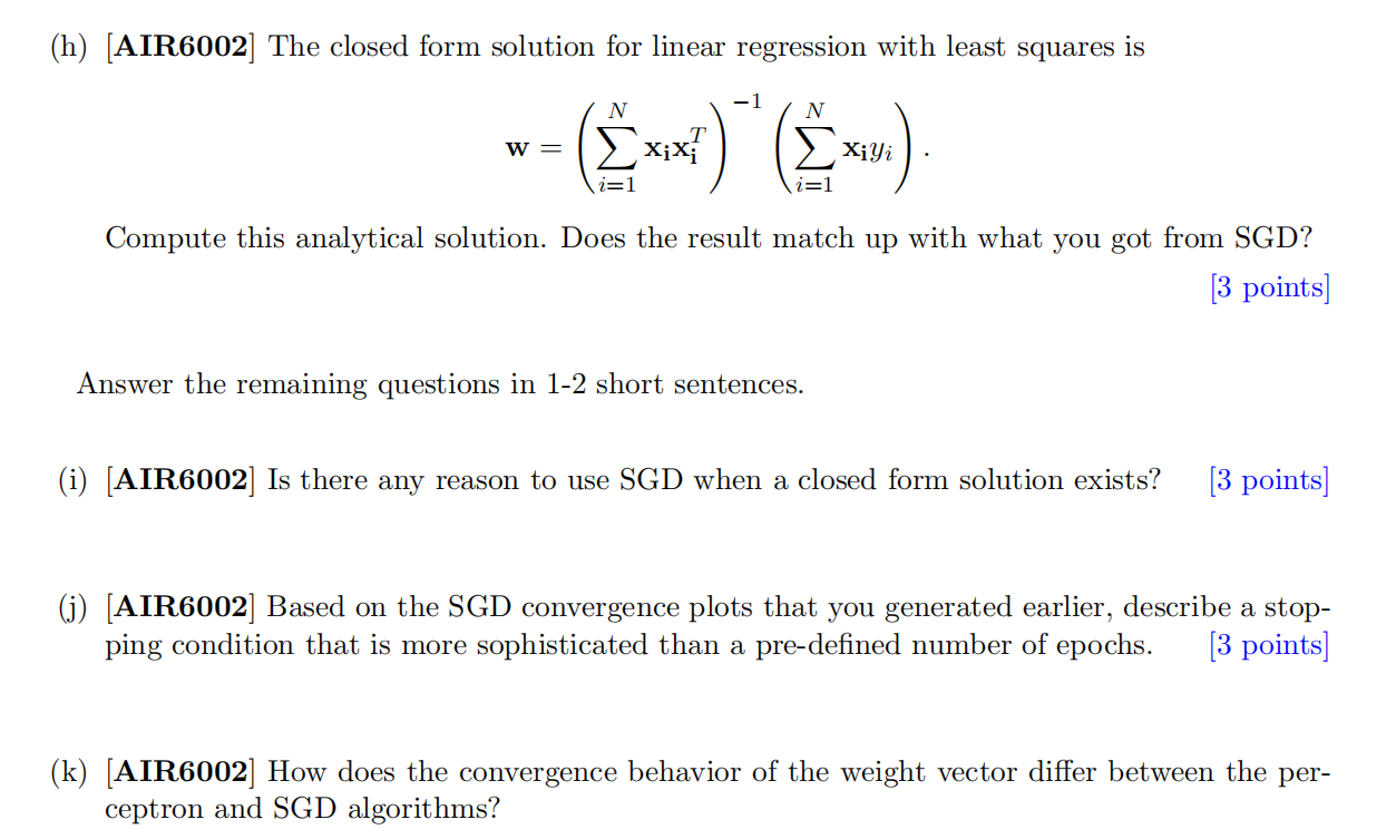 Solved h AIR6002 The closed form solution for linear Chegg