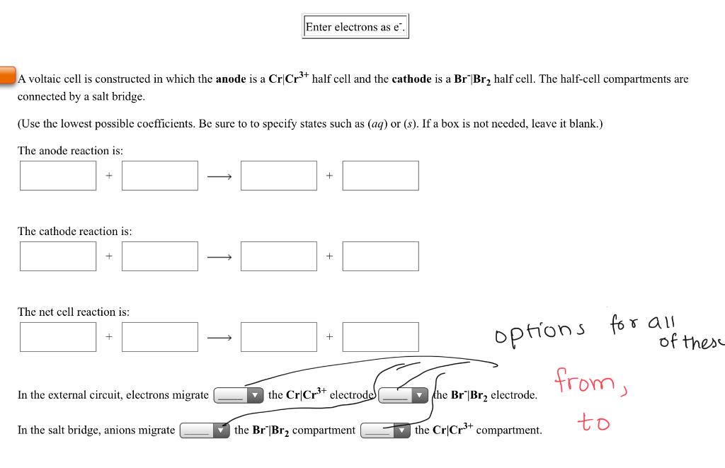 Solved Enter electrons as e A voltaic cell is constructed in | Chegg.com