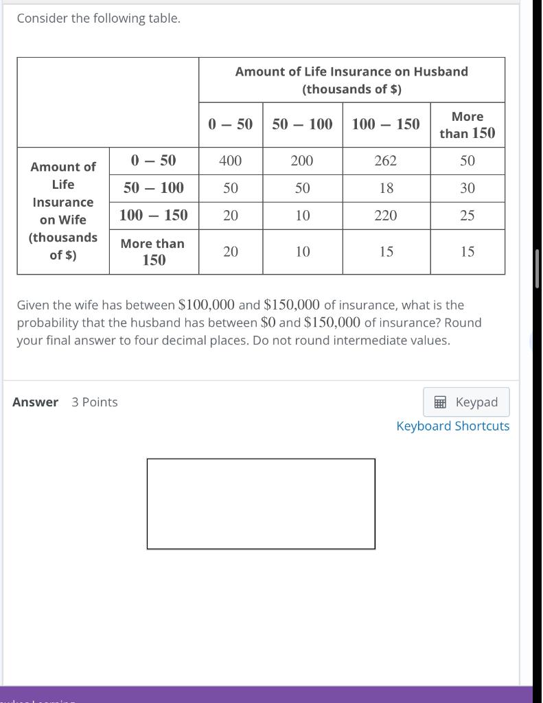 Solved Consider the following table. Amount of Life
