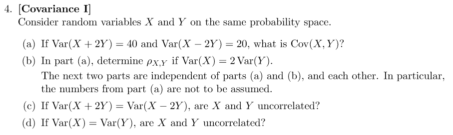 Solved 4. (Covariance I] Consider random variables X and Y | Chegg.com