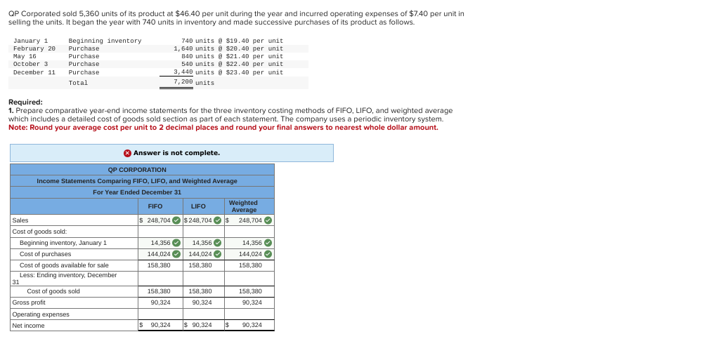 Solved QP Corporated sold 5,360 units of its product at | Chegg.com