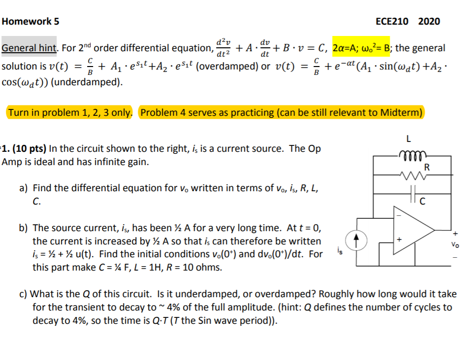 Solved Homework 5 Ece210 Dav General Hint For 2nd O Chegg Com