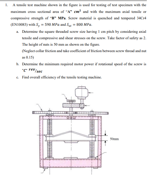 Solved 1. A tensile test machine shown in the figure is used | Chegg.com
