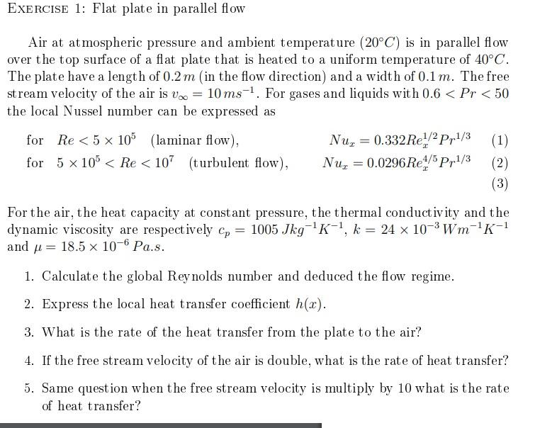 Solved Exercise 1: Flat plate in parallel ow Air at | Chegg.com