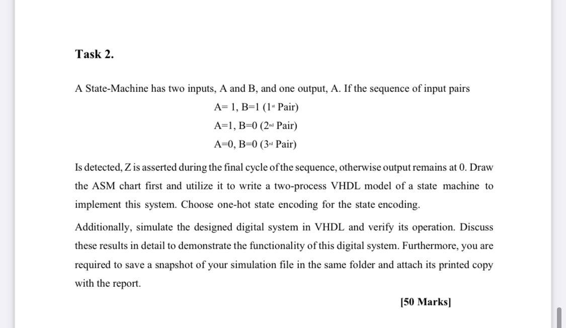 Solved Task 2. A State-Machine Has Two Inputs, A And B, And | Chegg.com