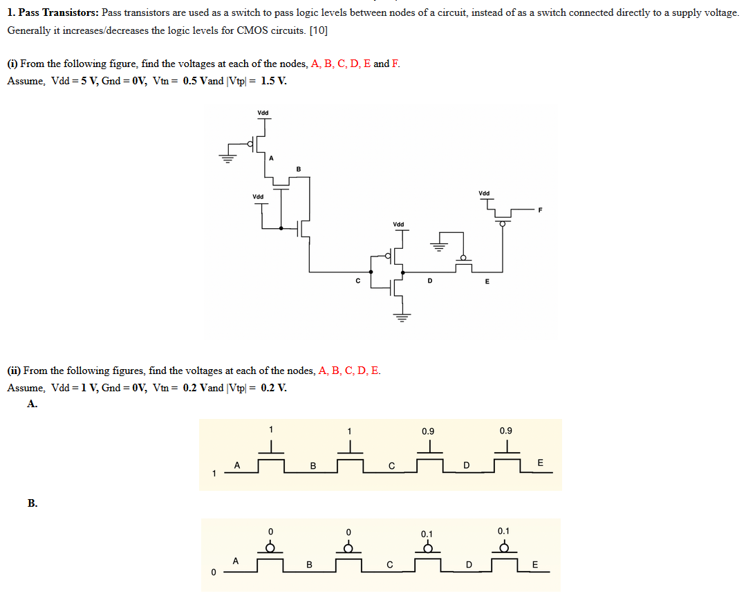 Solved 1. Pass Transistors: Pass transistors are used as a | Chegg.com