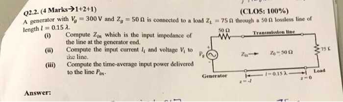 Solved A generator with V_g = 300 V and Z_g = 50 ohm is | Chegg.com