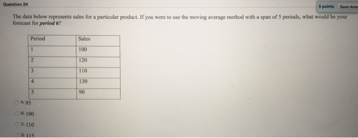 Solved Question 24 5 points Save Ans The data below | Chegg.com