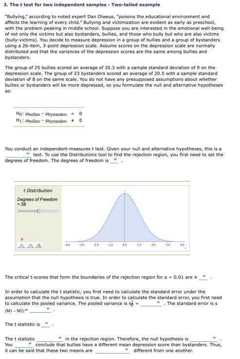 Solved 3. The t test for two independent samples - | Chegg.com