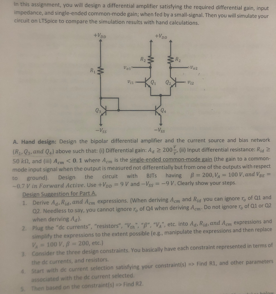 Solved In this assignment, you will design a differential | Chegg.com