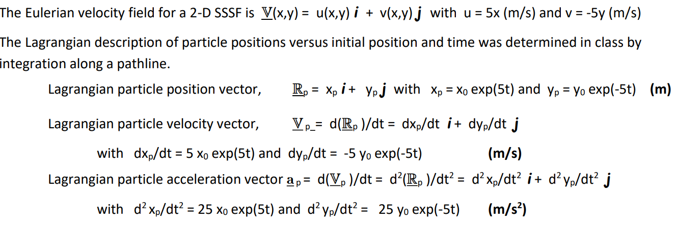 Solved The Eulerian Velocity Field For A 2 D Sssf Is V X Chegg Com