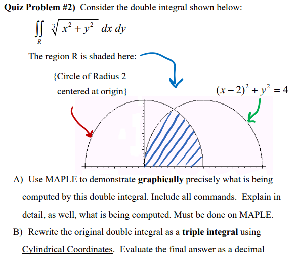 Quiz Problem #2) Consider the double integral shown | Chegg.com