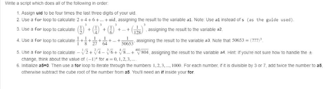 Solved Write a script which does all of the following in | Chegg.com