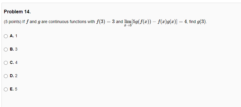 Solved Problem 14 5 Points If F And G Are Continuous F Chegg Com