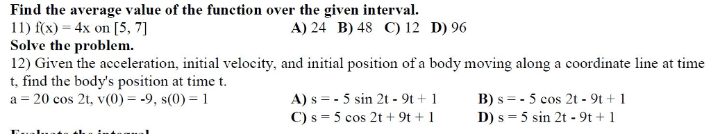 Solved Find the average value of the function over the given | Chegg.com