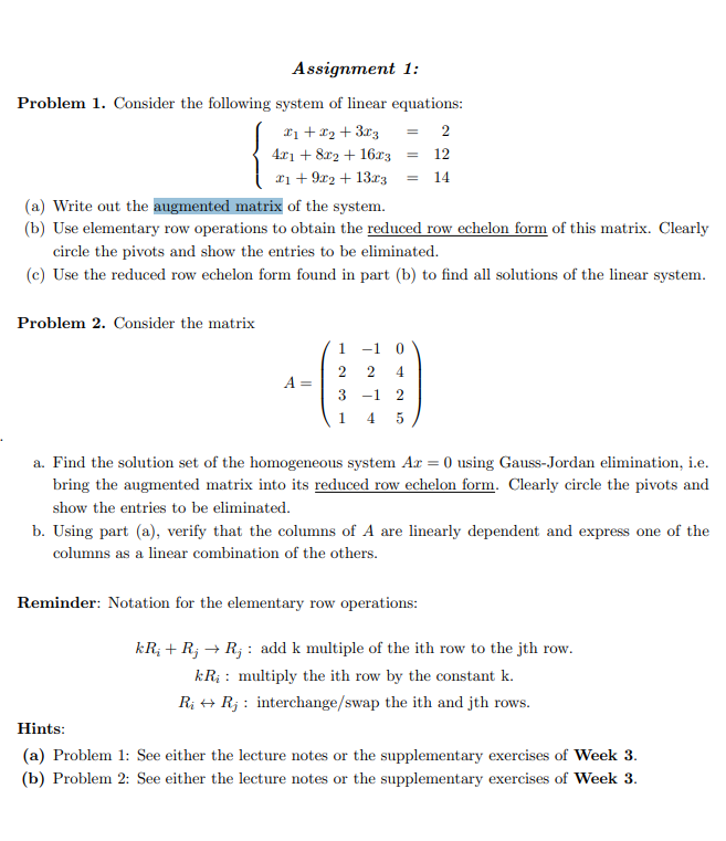 Solved Assignment 1: Problem 1. Consider The Following | Chegg.com