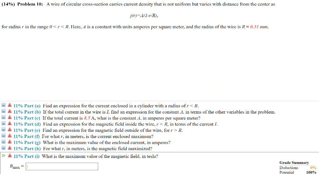 Solved (14%) Problem 10: A wire of circular cross-section | Chegg.com