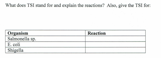 Solved What does TSI stand for and explain the reactions? | Chegg.com