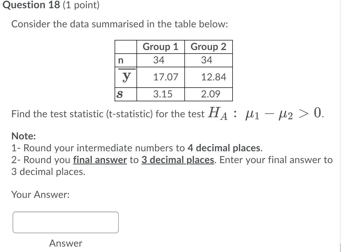 Solved Question 18 (1 point) Consider the data summarised in | Chegg.com
