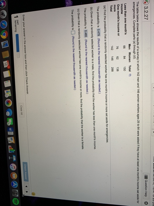 Solved %) 3.2.27 Question Help * The table below shows the | Chegg.com