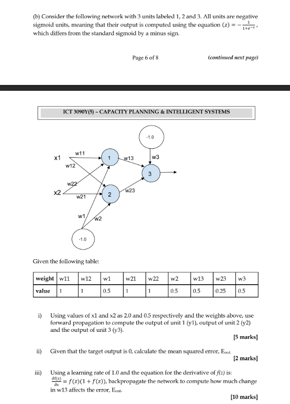 Solved (b) Consider the following network with 3 units | Chegg.com