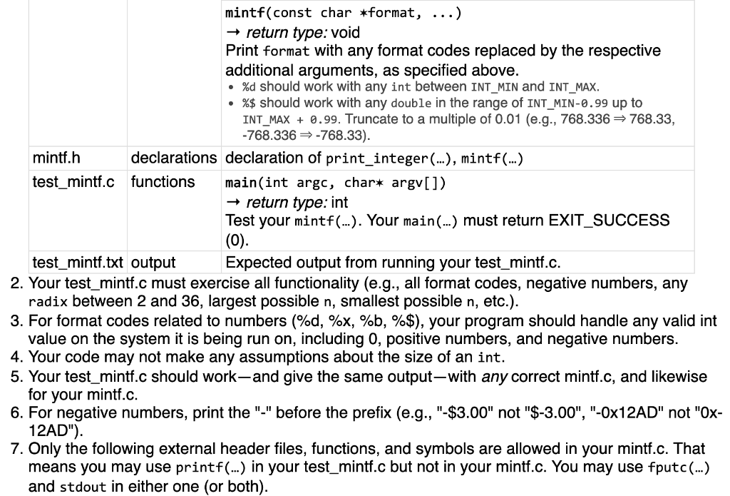 You will create a function called mintf that is Chegg