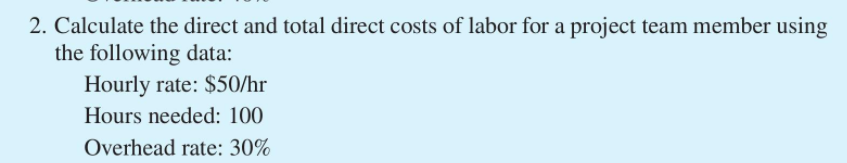 Solved 2 Calculate The Direct And Total Direct Costs Of Chegg