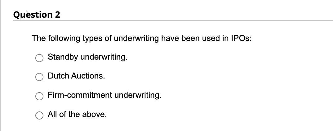 Types deals of underwriting