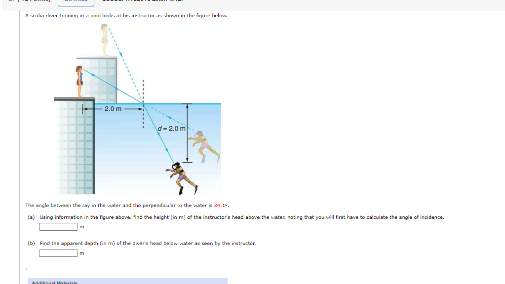Solved A scuba diver training in a pool looks at his | Chegg.com