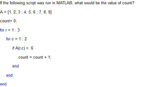 Solved If the following script was run in MATLAB, what would | Chegg.com