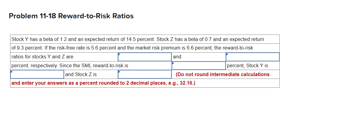 Solved Problem 11-18 Reward-to-Risk Ratios | Chegg.com