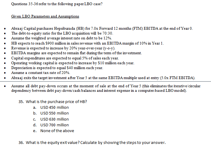 Solved Questions 3536 refer to the following paper LBO