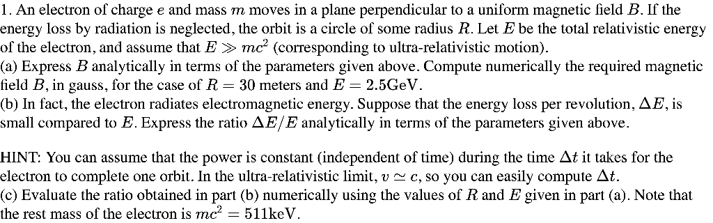 Solved 1. An electron of charge e and mass m moves in a | Chegg.com