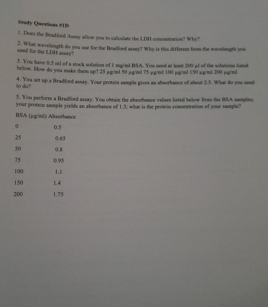 Solved Study Questions #ID Does the Bradford Assay allow you