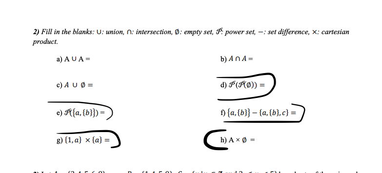 Solved 2 Fill In The Blanks U Union N Intersection Chegg Com