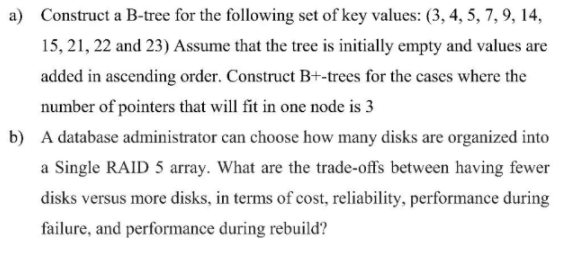 Solved A) Construct A B-tree For The Following Set Of Key | Chegg.com ...