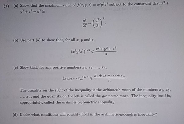 Solved (1) ( subject to the constraint that+ a) Show that | Chegg.com