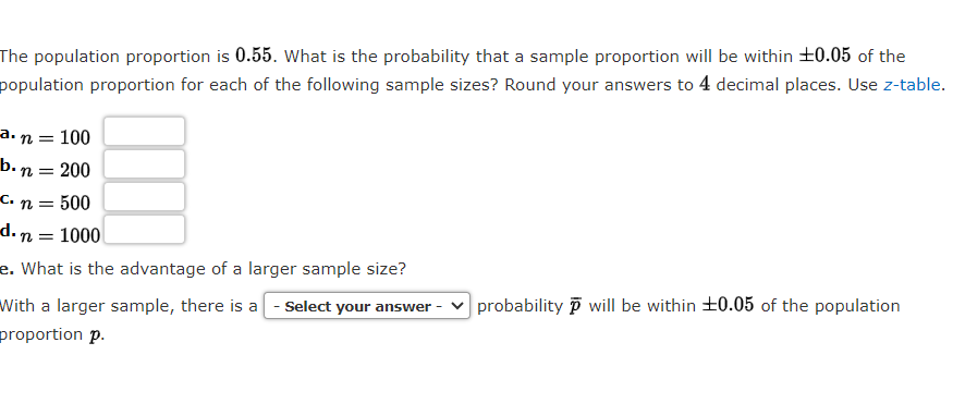 Solved The population proportion is 0.55 . What is the | Chegg.com