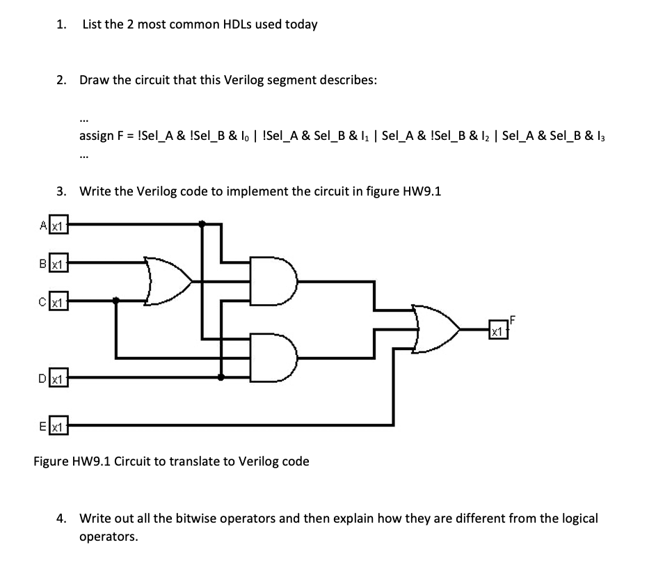 Solved 1. List the 2 most common HDLs used today 2. Draw the | Chegg.com