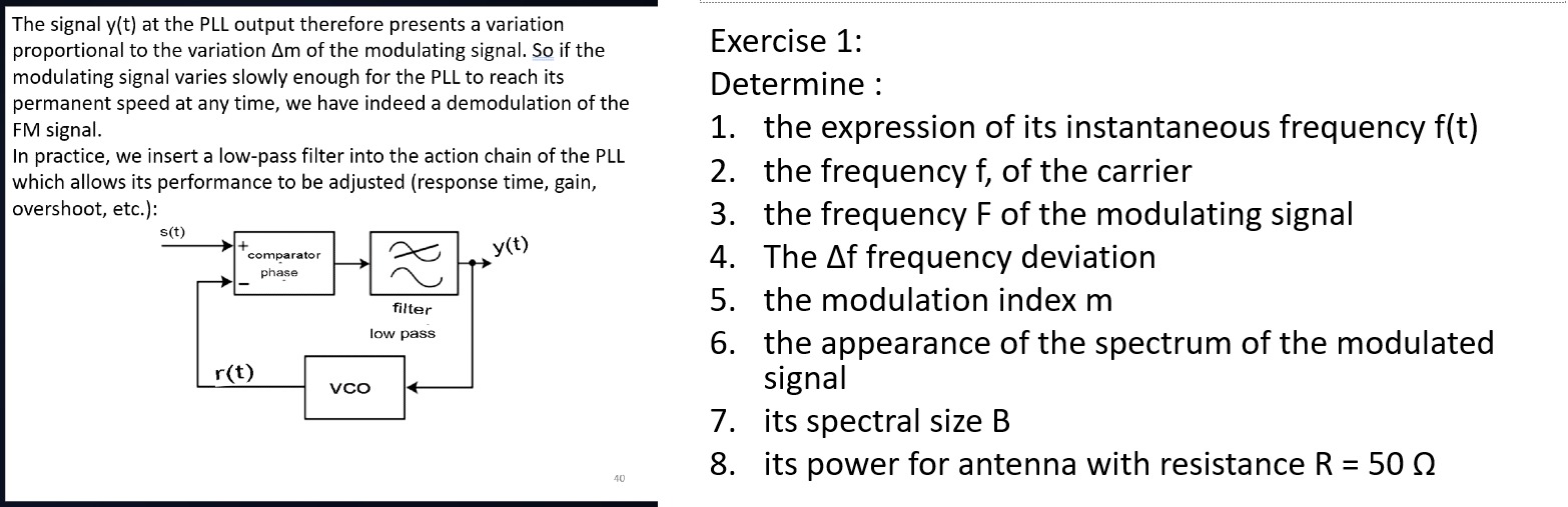 The signal \( ﻿y(t) \) ﻿at the PLL output therefore