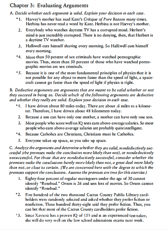 Chapter 3: Evaluating Arguments A. Decide whether | Chegg.com