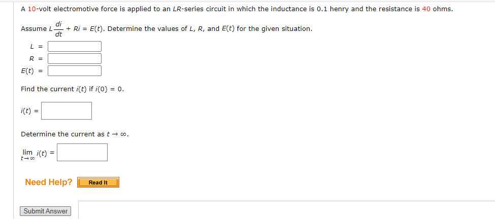 Solved A 10-volt Electromotive Force Is Applied To An 